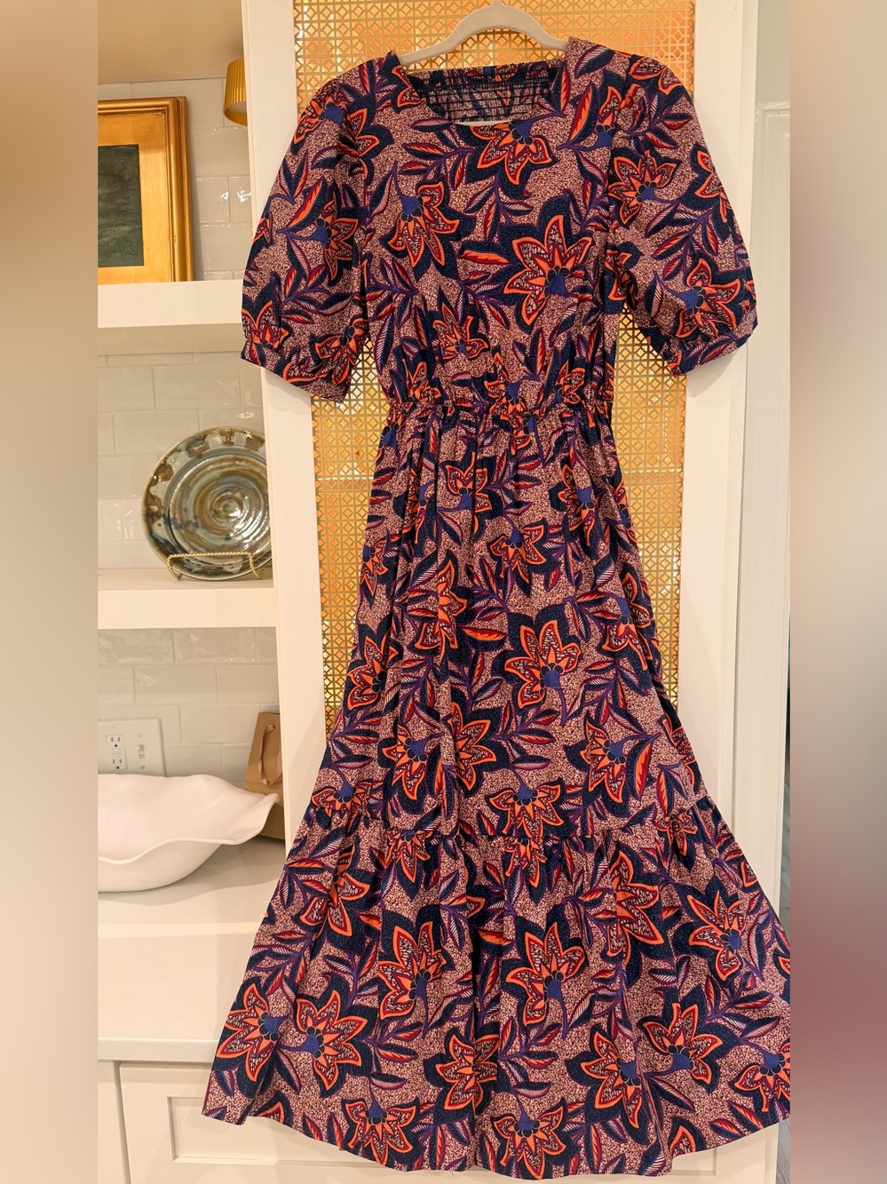 Evereve Navy Maxi Dress with Orange and Pink Floral Print! Excellent condition!